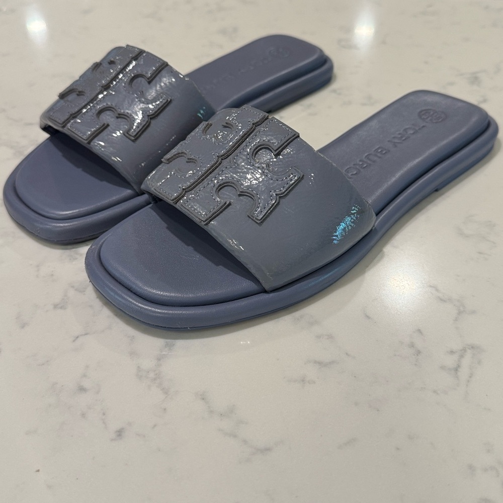 TORY BURCH Womens Double T Sport Slide Sandals Lavender Resort Luxury Size 7